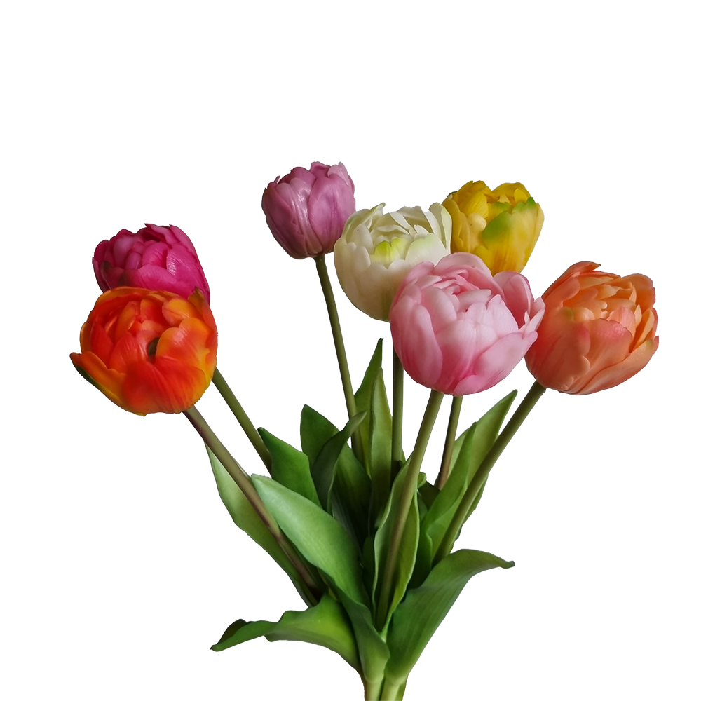 Viv! Home Luxuries - Tulip bouquet - 7 pieces - artificial flowers - 40cm - orange yellow pink peach white purple