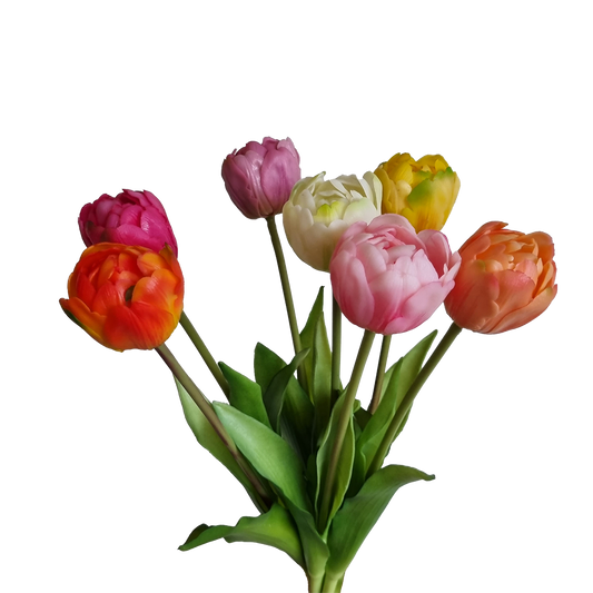Viv! Home Luxuries - Tulip bouquet - 7 pieces - artificial flowers - 40cm - orange yellow pink peach white purple