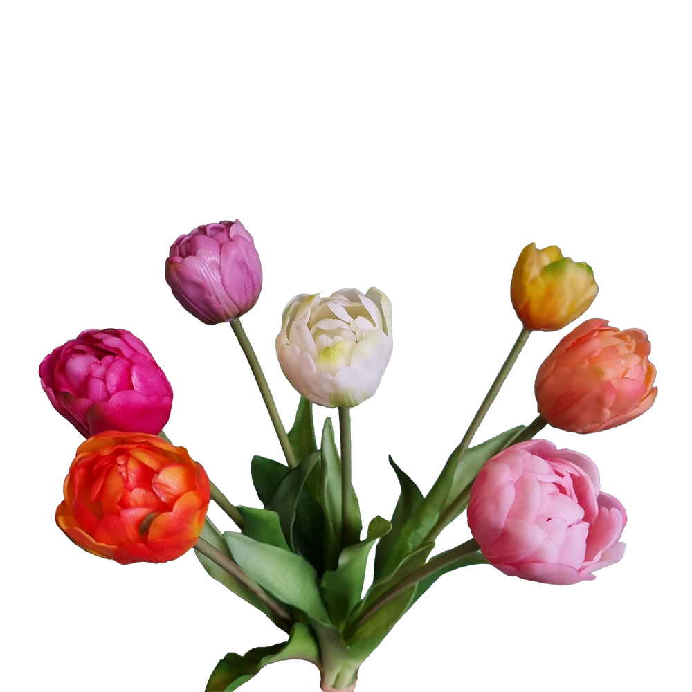 Viv! Home Luxuries - Tulip bouquet - 7 pieces - artificial flowers - 40cm - orange yellow pink peach white purple