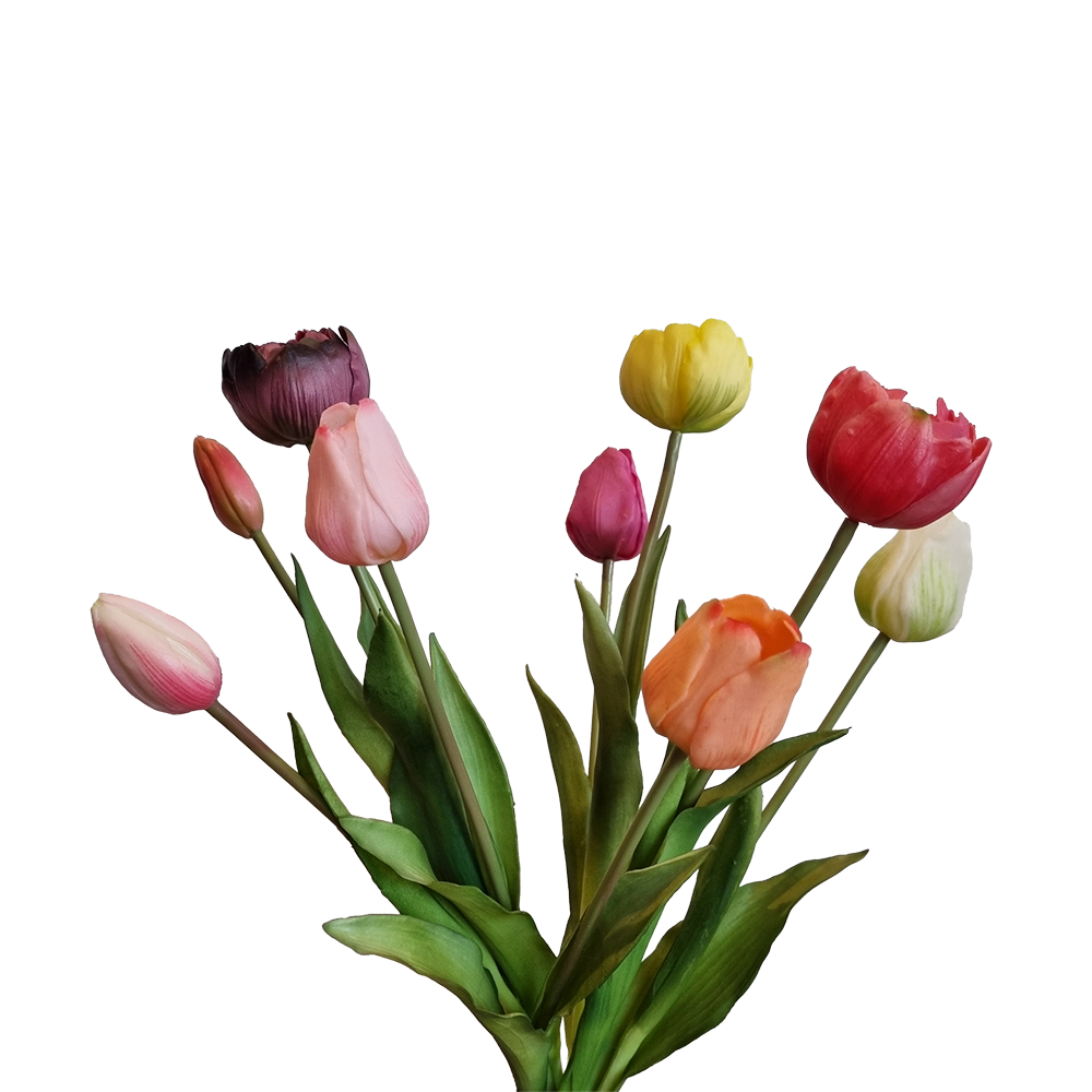 Viv! Home Luxuries - Tulip bouquet - 9 pieces - artificial flowers - 44cm - pink purple peach white yellow