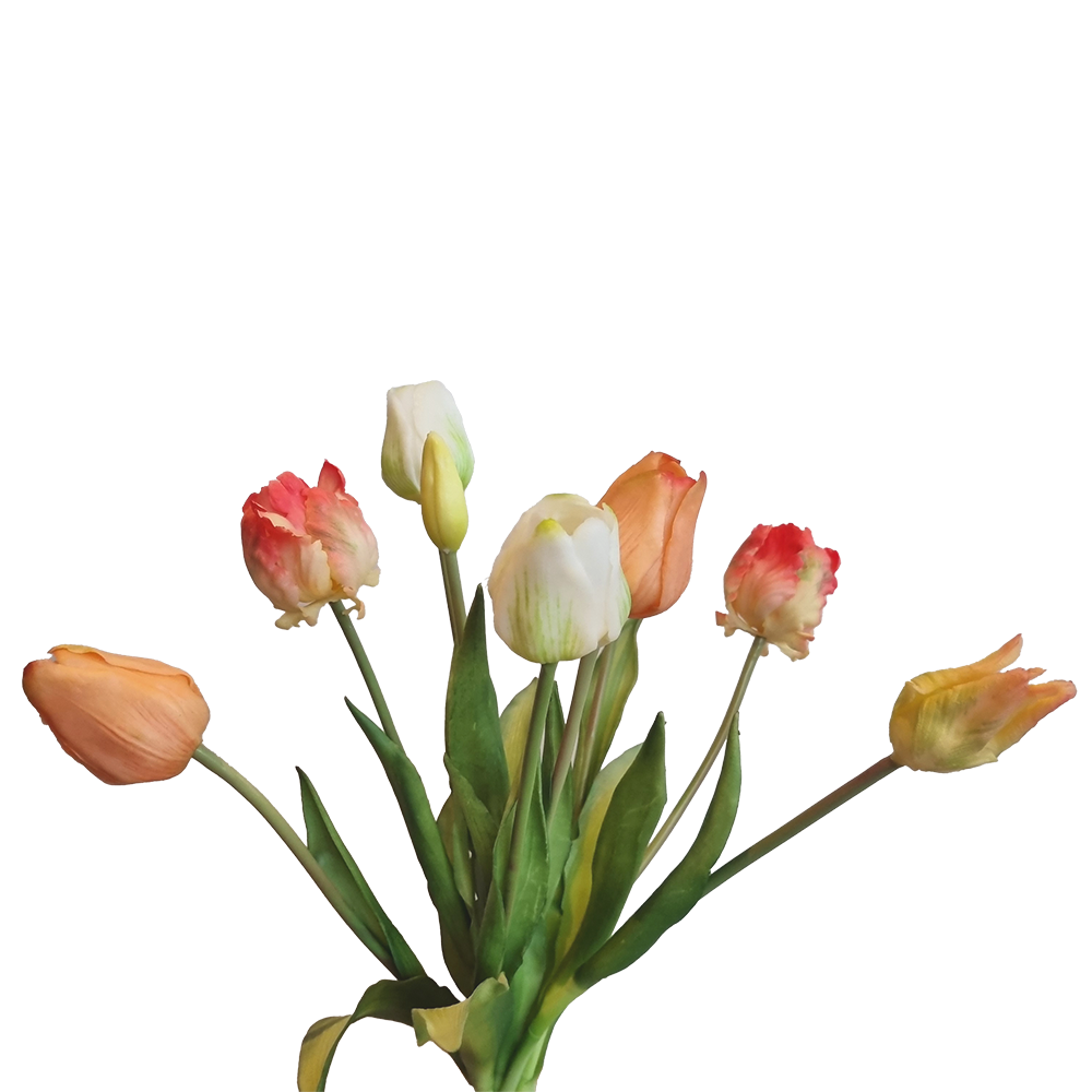 Viv! Home Luxuries - Tulip bouquet - 9 pieces - artificial flowers - 40cm - peach white