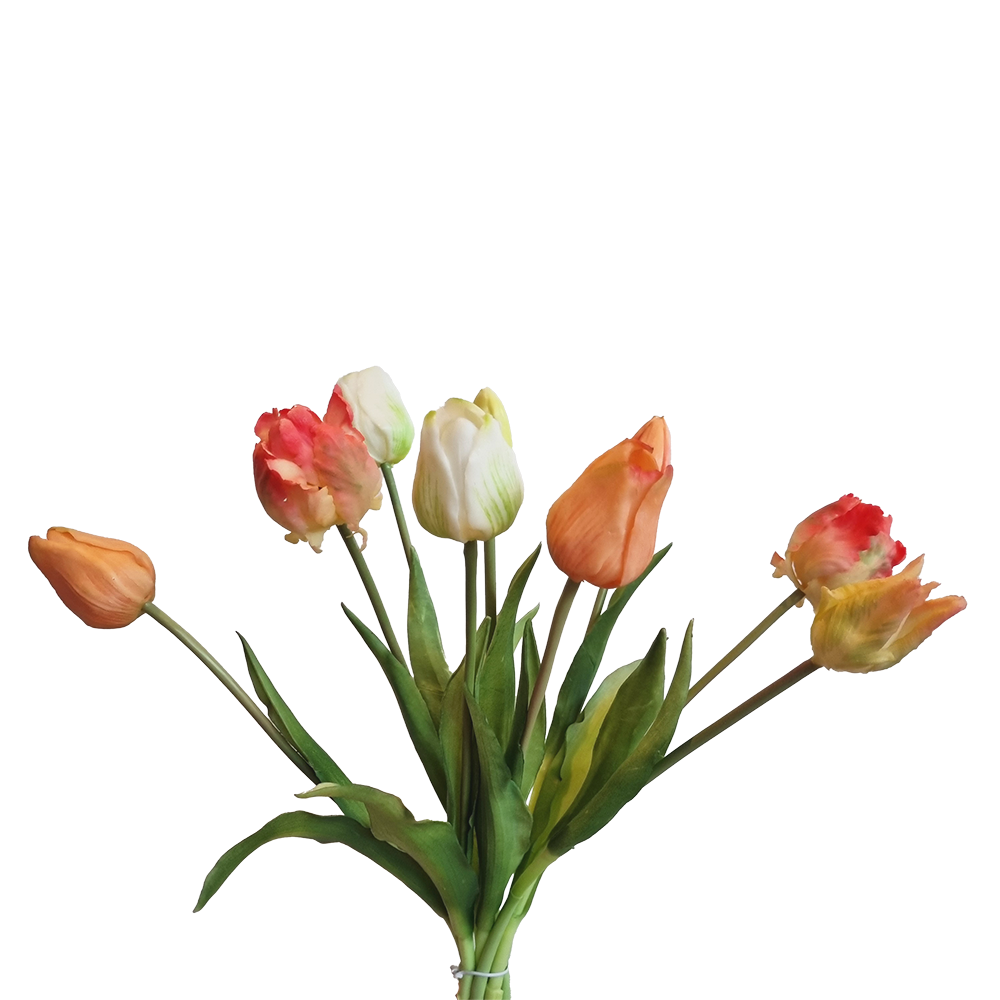 Viv! Home Luxuries - Tulip bouquet - 9 pieces - artificial flowers - 40cm - peach white