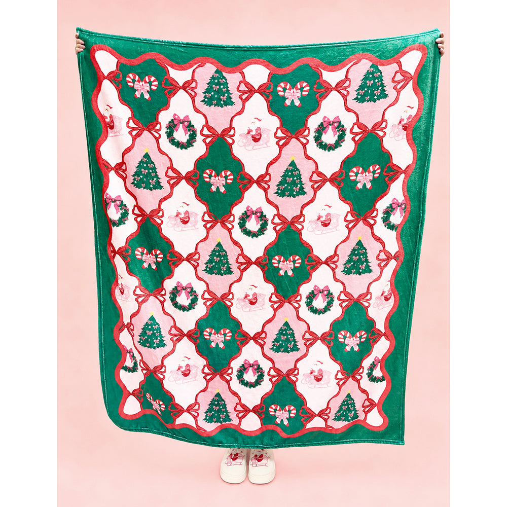 Rock Paper Scissors Christmas Fleece Throw - Santa's Candy Cane Cottage