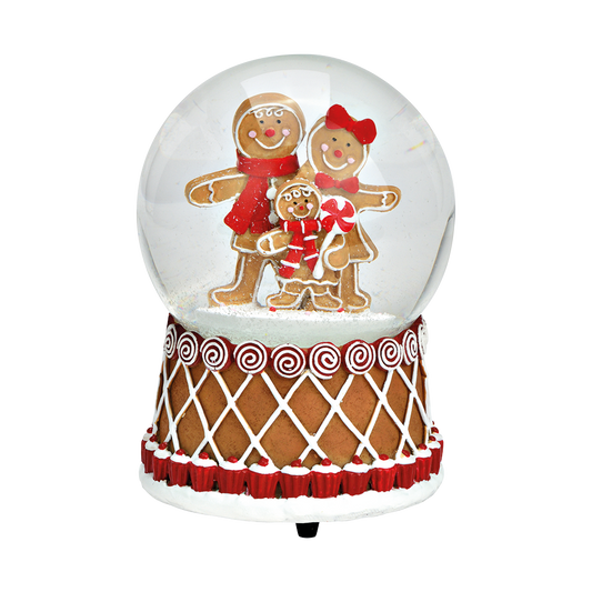 Viv! Christmas Snow Globe incl. Music Box - Gingerbread Cookies Family - red white brown - 16cm