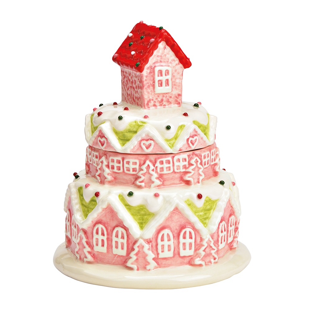 Viv! Christmas tableware - Cookie Jar Gingerbread House - ceramic - pastel - pink - 18cm