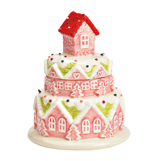 Viv! Christmas tableware - Cookie Jar Gingerbread House - ceramic - pastel - pink - 18cm