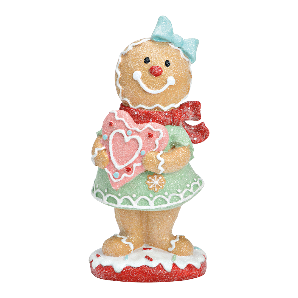 Viv! Christmas Kerstbeeld - Gingerbread Meisje - pastel - roze rood - 23cm