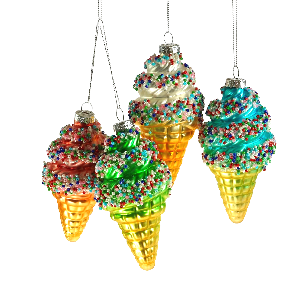 Viv! Christmas Ornament - Soft ice cream - set of 4 - glass - bright colors - 13cm