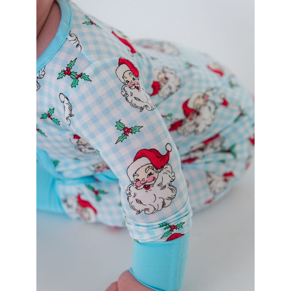 RuffleButts - Baby Boys' Zip-Up Christmas Pajamas - Dear Santa Blue - Bamboo Viscose