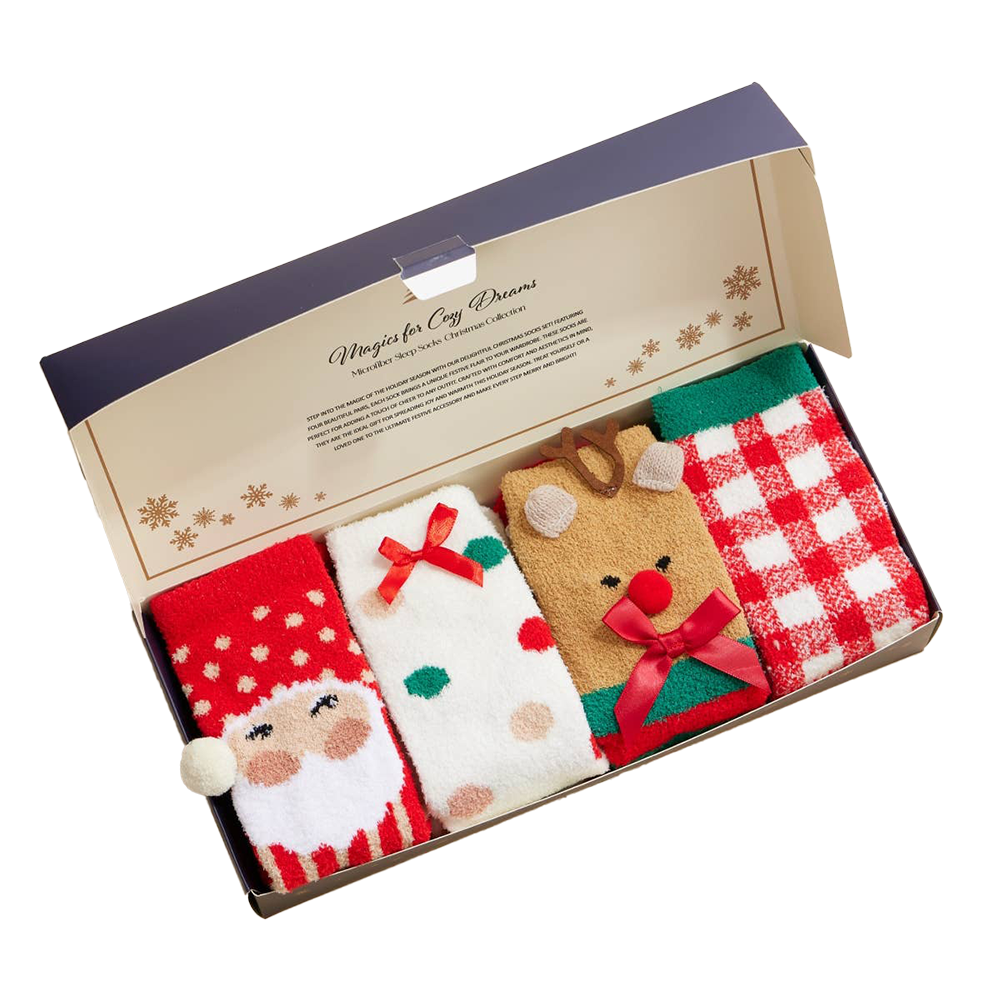 Viv! Christmas Kerst Cadeauset - 4 Paar Fluffy Kerstsokken in Geschenkdoos - rood groen