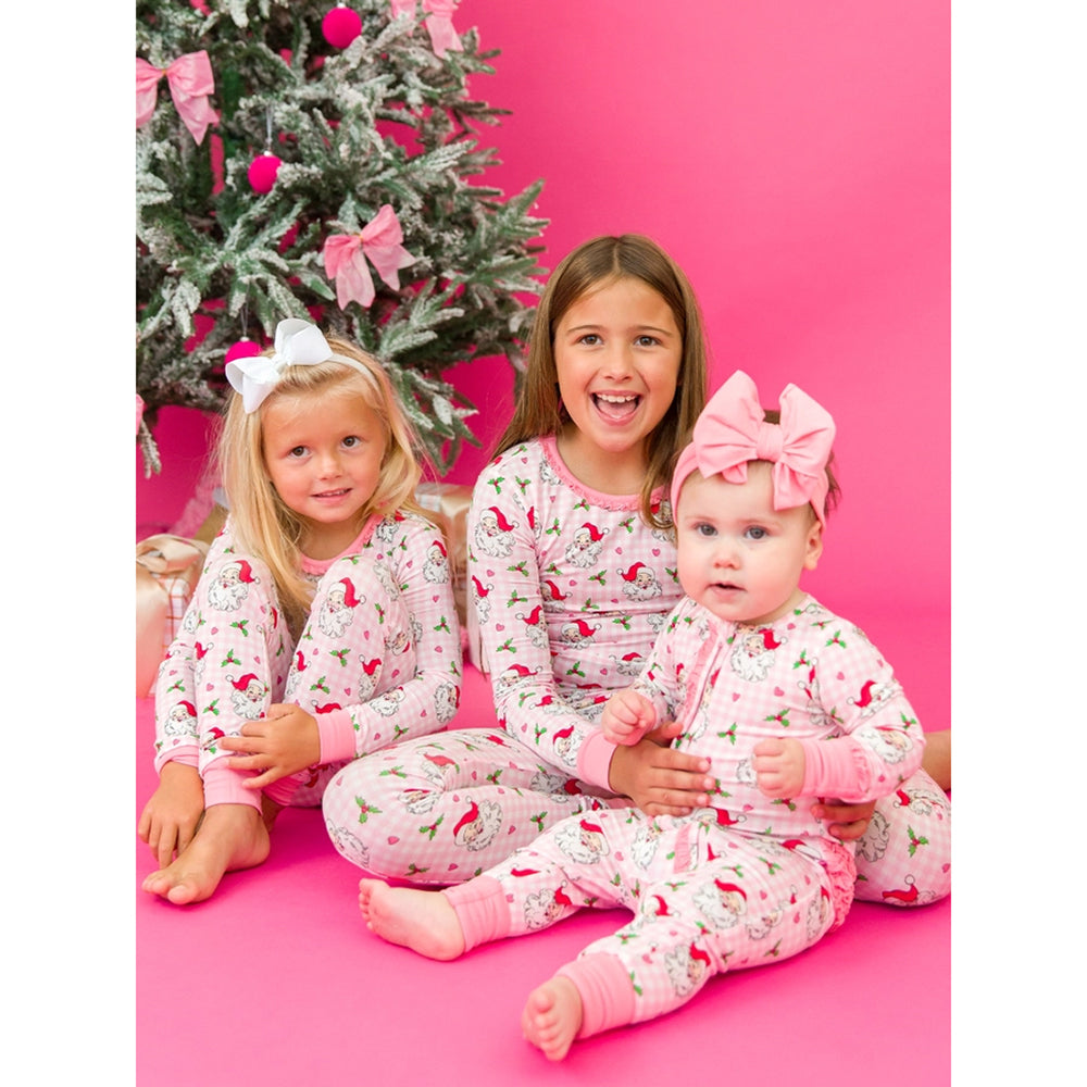 RuffleButts - Baby Meisjes Kerstpyjama met Rits - Dear Santa Roze - Bamboe Viscose