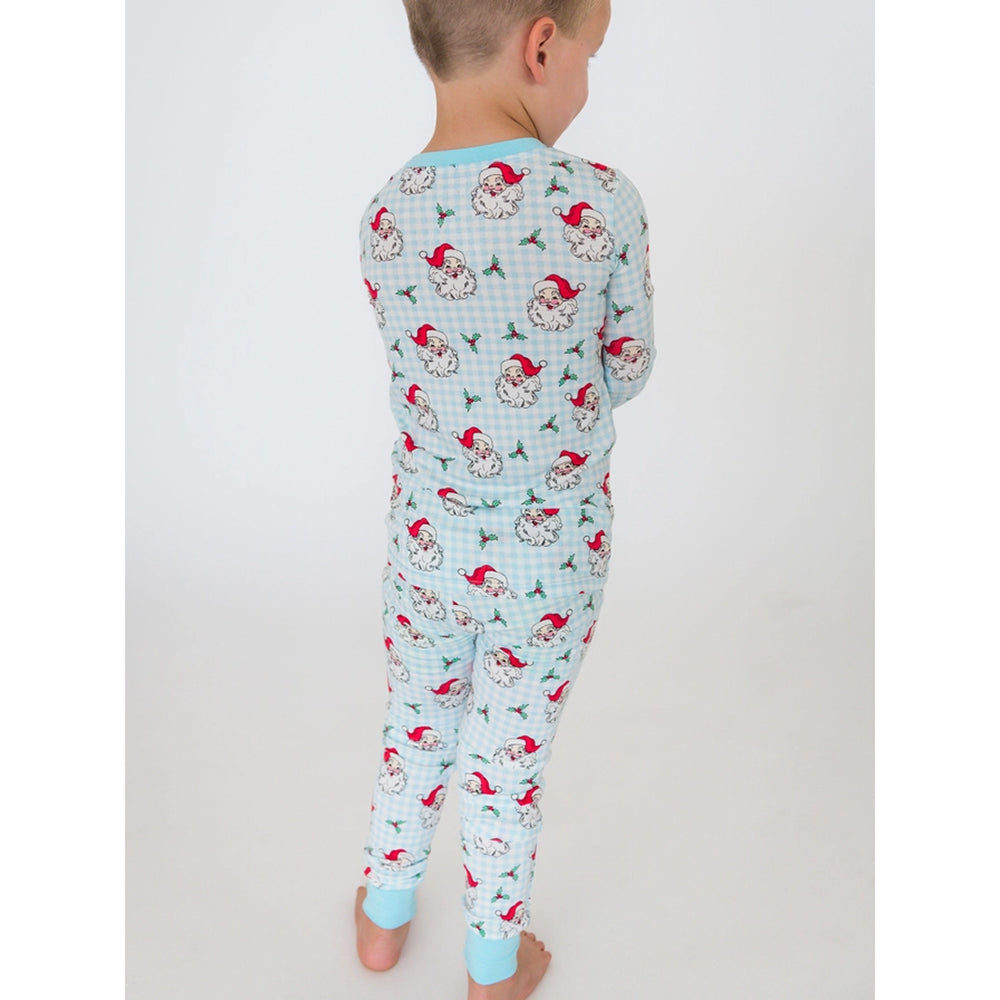 RuffleButts - Peuter Jongens Kerstpyjama Set Lange Mouwen - Dear Santa Blauw - Bamboe Viscose