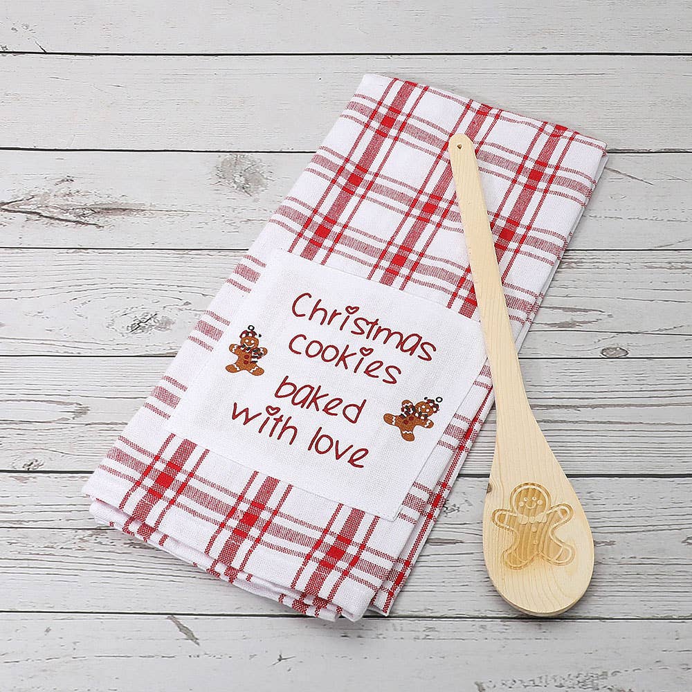 Viv! Christmas Kerst Keukentextiel - Gingerbread Man Theedoek met Houten Pollepel - katoen