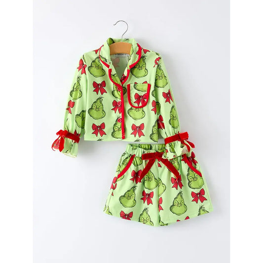 Rylee Faith Designs - Girls' Christmas Pajama Set - Grinch