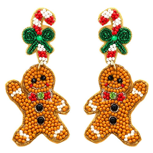 Viv! Christmas Kerst Statement Oorbellen - Gingerbread Man met Zuurstok