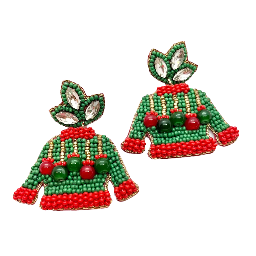 Viv! Christmas Statement Earrings - Christmas Sweater with Balls