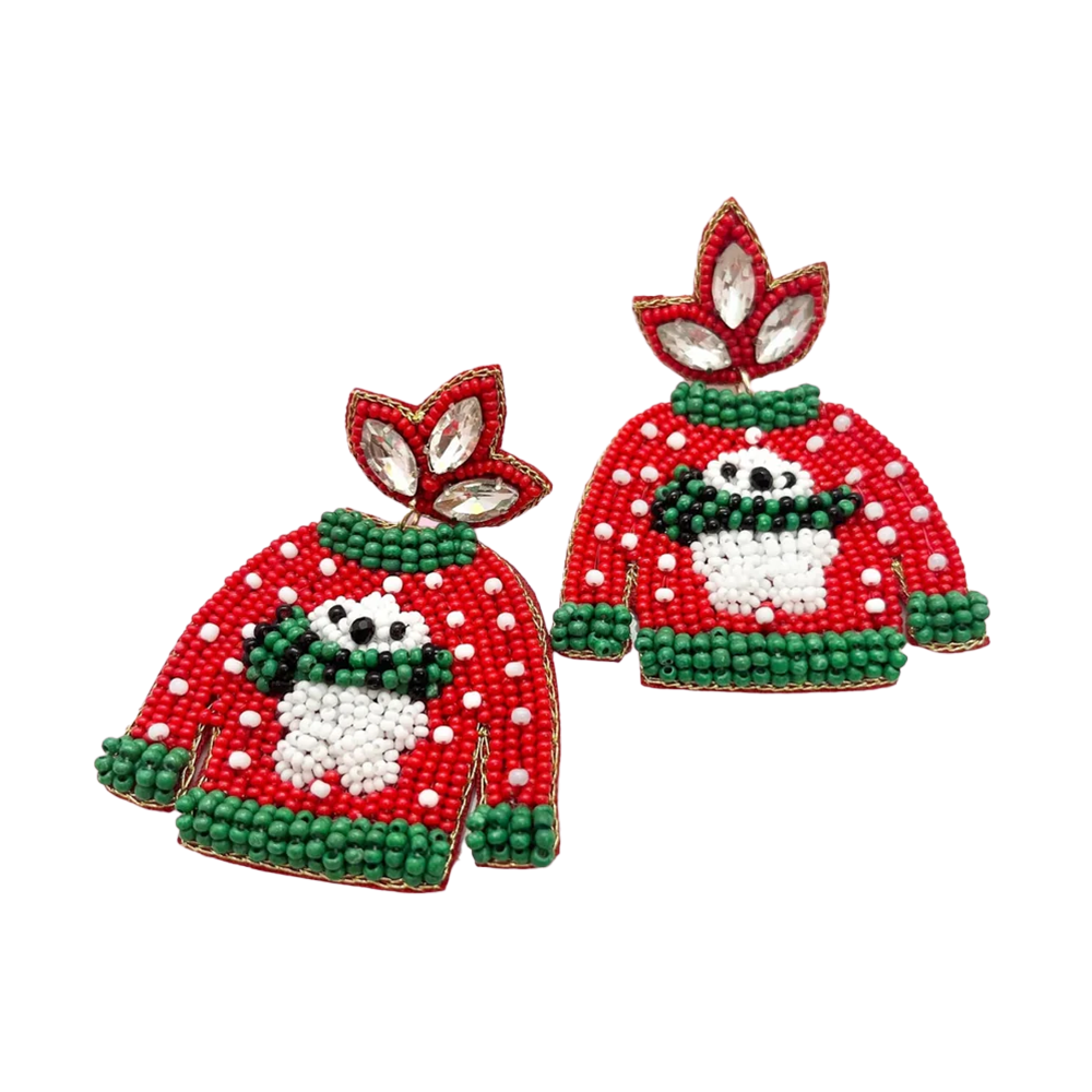 Viv! Christmas Statement Earrings - Christmas Sweater with Bears