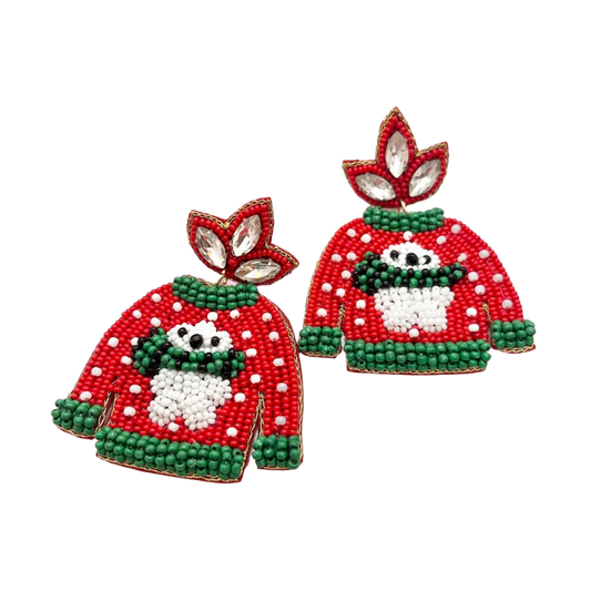 Viv! Christmas Statement Earrings - Christmas Sweater with Bears