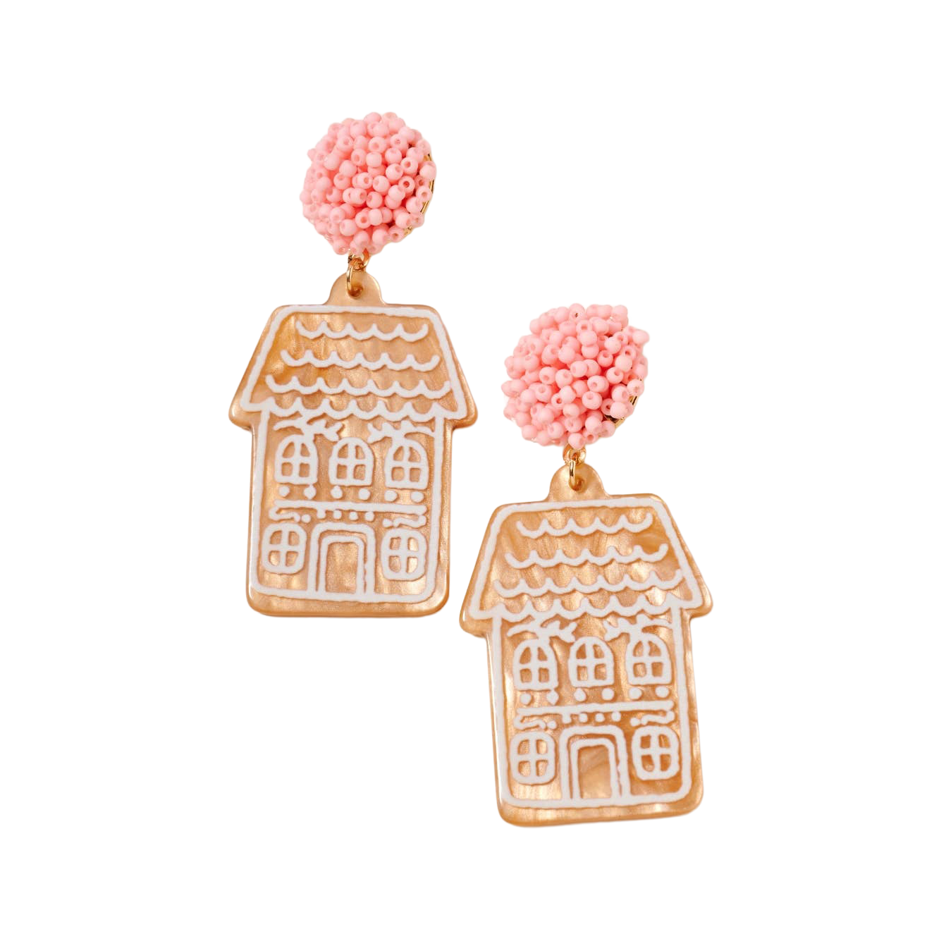 Viv! Christmas Kerst Statement Oorbellen - Roze Gingerbread Huis