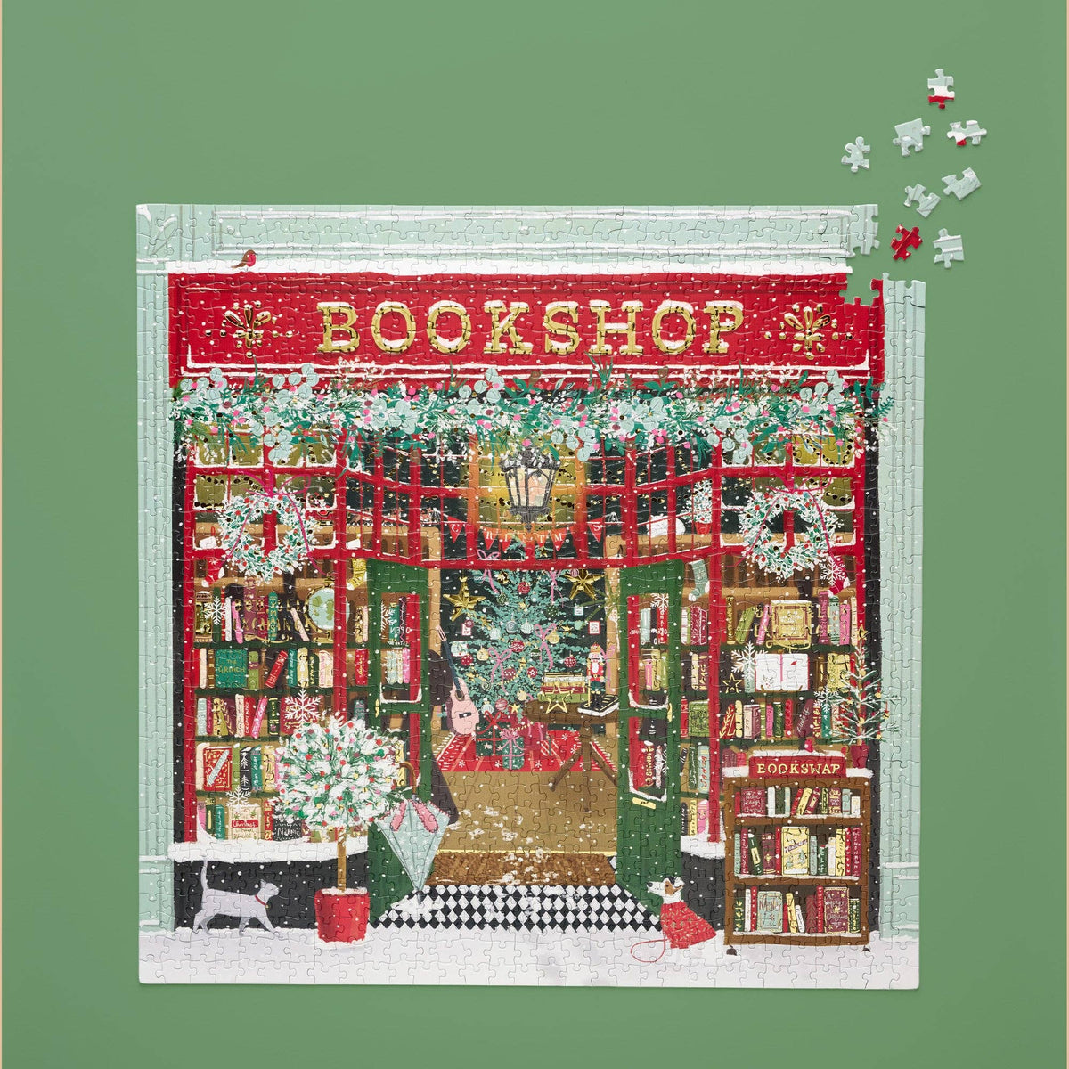 WerkShoppe Christmas Puzzle with Gold Foil - Festive Bookshop - 1,000 Pieces