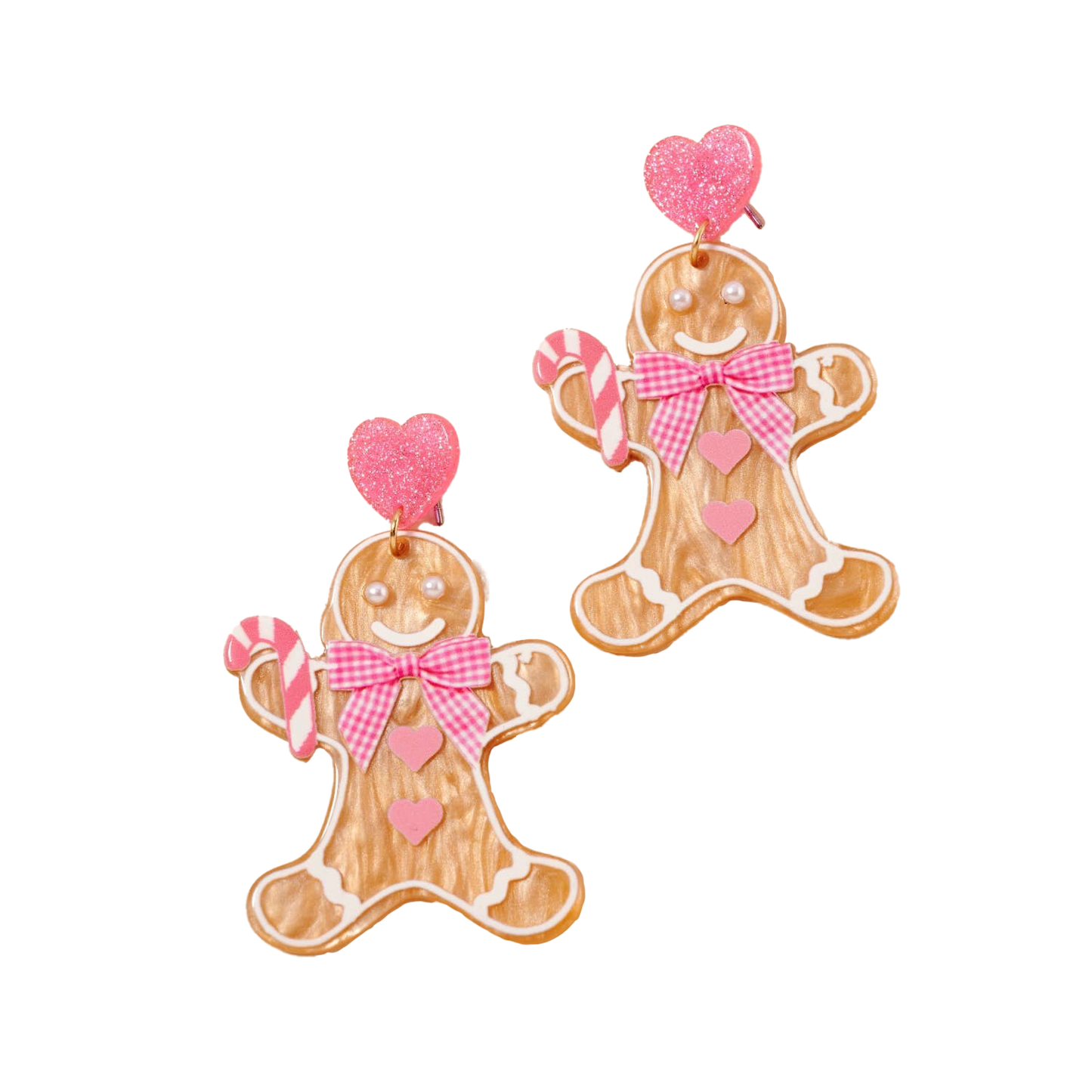 Viv! Christmas Kerst Statement Oorbellen - Roze Gingerbread Man met Strik