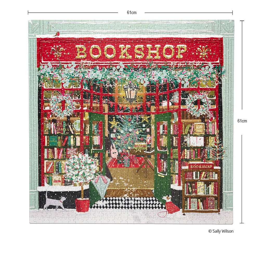 WerkShoppe Christmas Puzzle with Gold Foil - Festive Bookshop - 1,000 Pieces