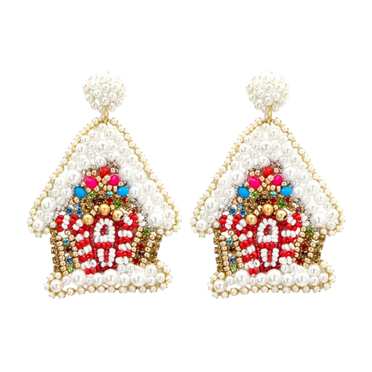 Viv! Christmas Kerst Statement Oorbellen - Gingerbread Huis met Parels