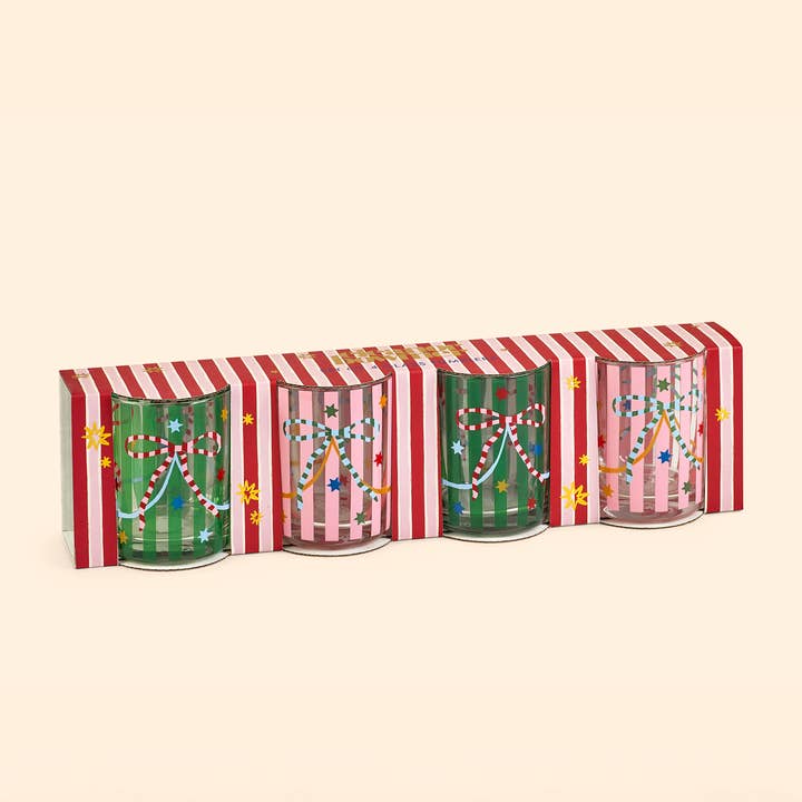 Eleanor Bowmer Kerstservies – Pink & Green Bow glazen – set van 4