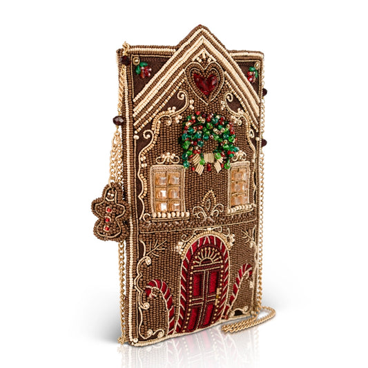 Mary Frances Handgemaakte Kersttas - Candy Cottage Beaded Gingerbread House Crossbody Tas