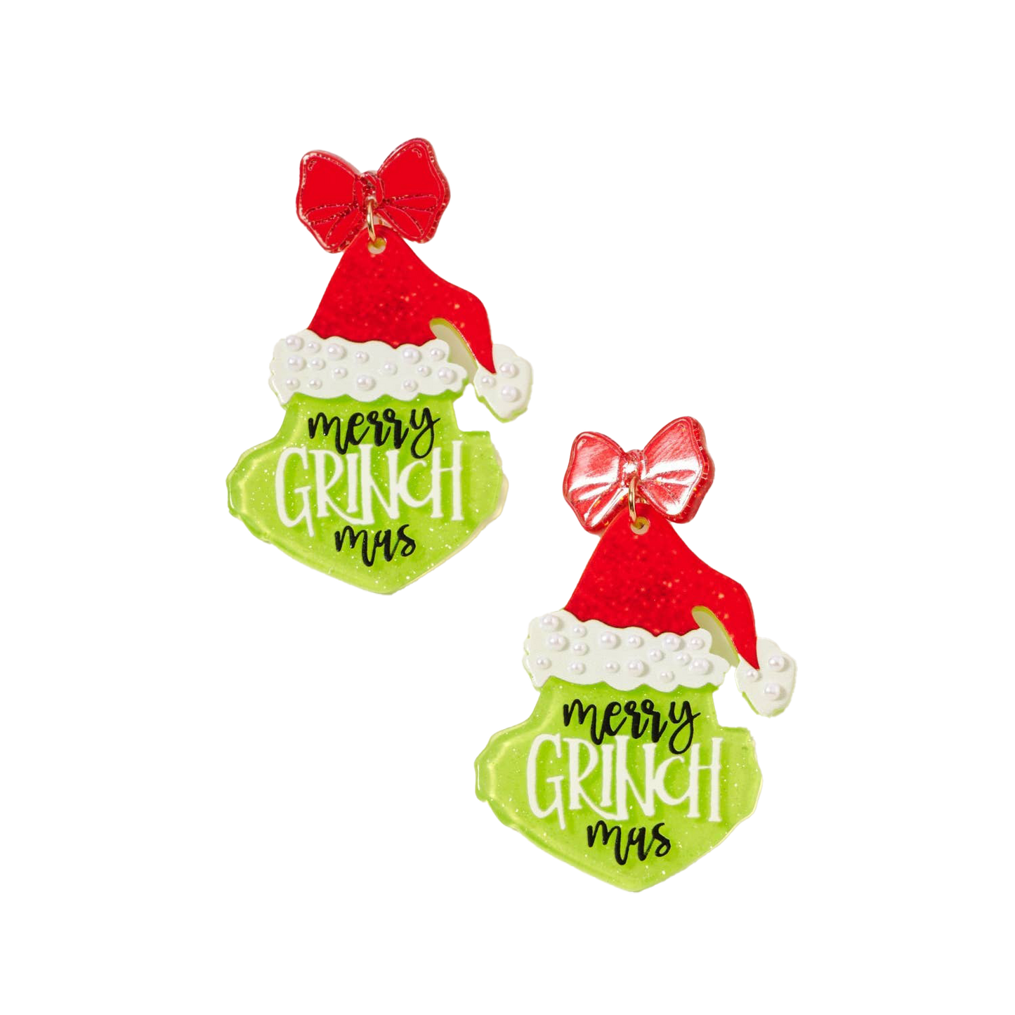 Viv! Christmas Kerst Statement Oorbellen - Groen Monster 'Merry Grinchmas' met Rode Strik