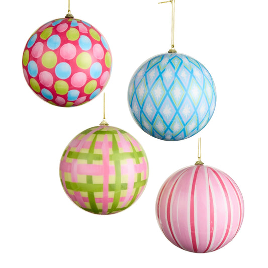Viv! Christmas Kerstbal - Vrolijke Patronen - set van 4 - roze blauw groen - 10 cm