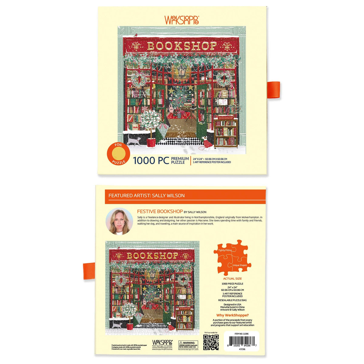 WerkShoppe Christmas Puzzle with Gold Foil - Festive Bookshop - 1,000 Pieces