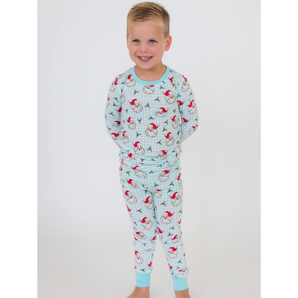 RuffleButts - Peuter Jongens Kerstpyjama Set Lange Mouwen - Dear Santa Blauw - Bamboe Viscose