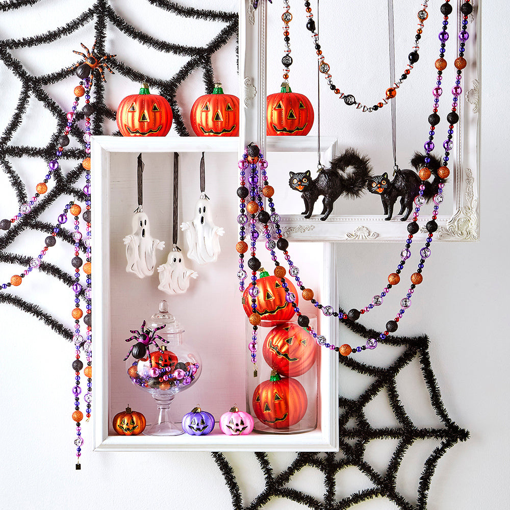 Viv! Christmas Halloween Decoratie - Zwarte Kat Ornament met Pluizige Staart - glas - 13 cm