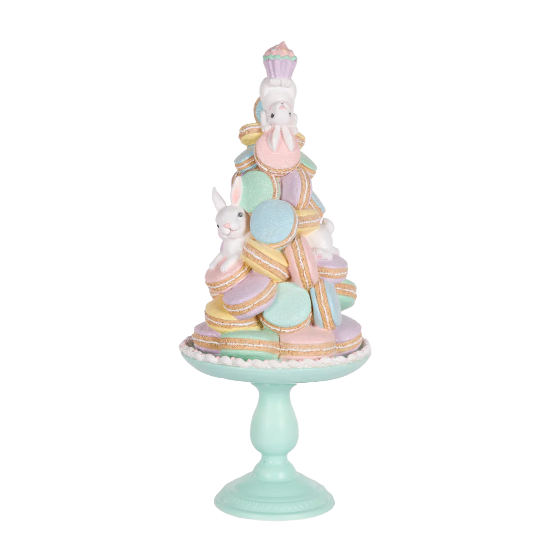 Viv! Christmas Easter Decorations - Cake with Macarons and Bunnies on Metal Base - Pastel - 60cm