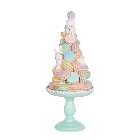 Viv! Christmas Easter Decorations - Cake with Macarons and Bunnies on Metal Base - Pastel - 60cm