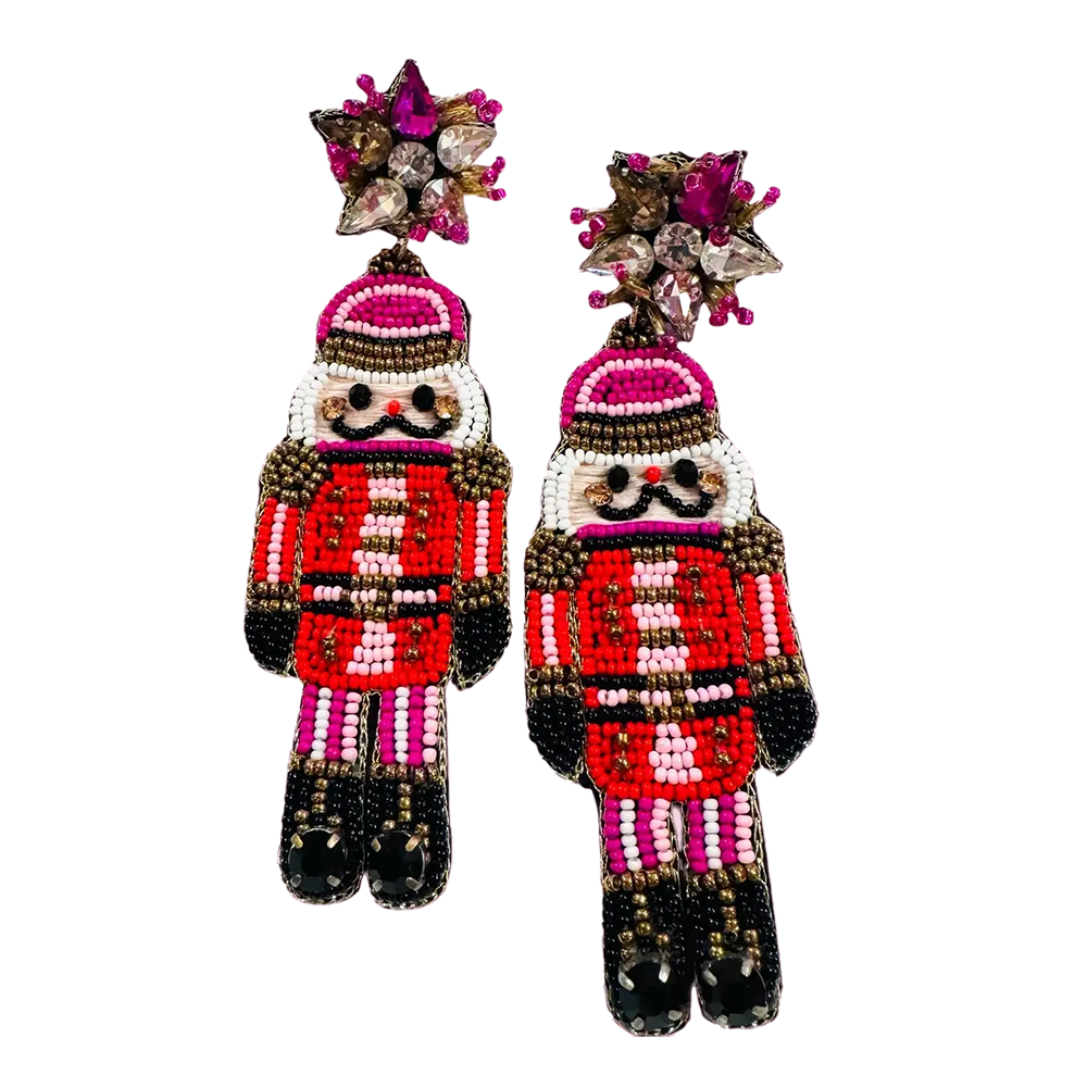 Viv! Christmas Kerst Statement Oorbellen - Roze Notenkraker