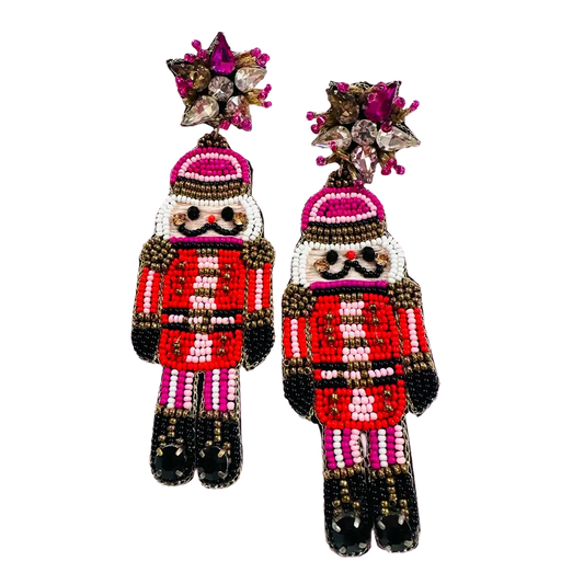 Viv! Christmas Kerst Statement Oorbellen - Roze Notenkraker