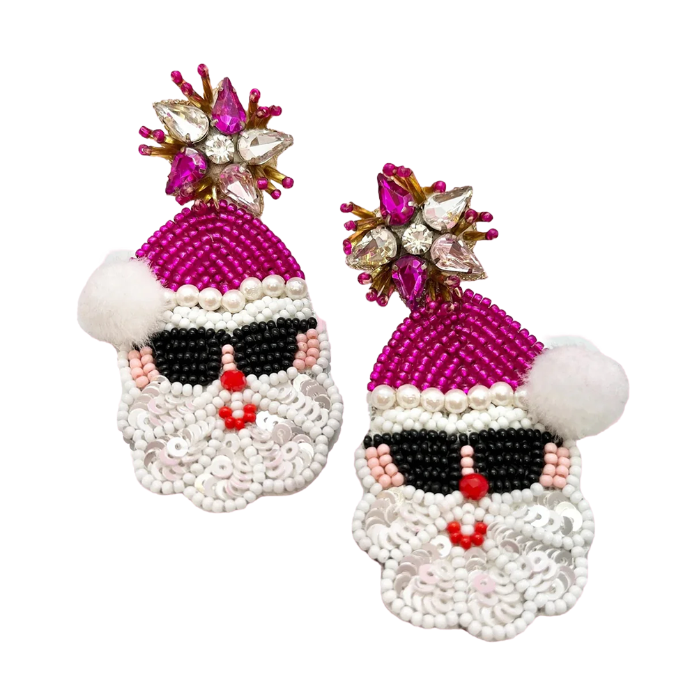 Viv! Christmas Kerst Statement Oorbellen - Roze Kerstman met Zonnebril