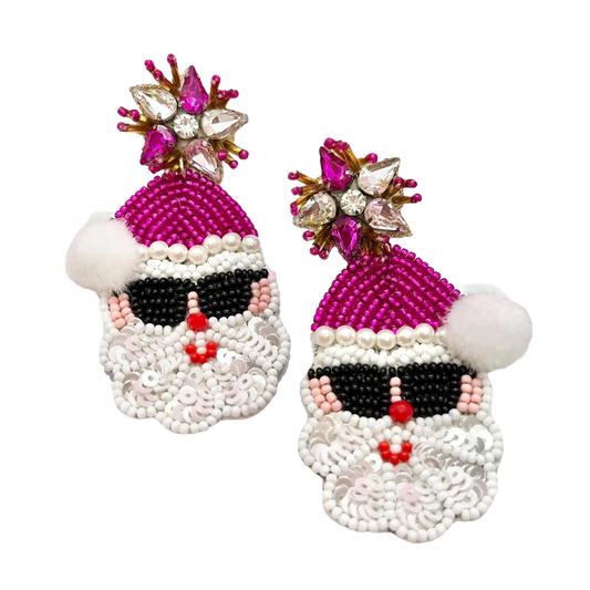 Viv! Christmas Kerst Statement Oorbellen - Roze Kerstman met Zonnebril