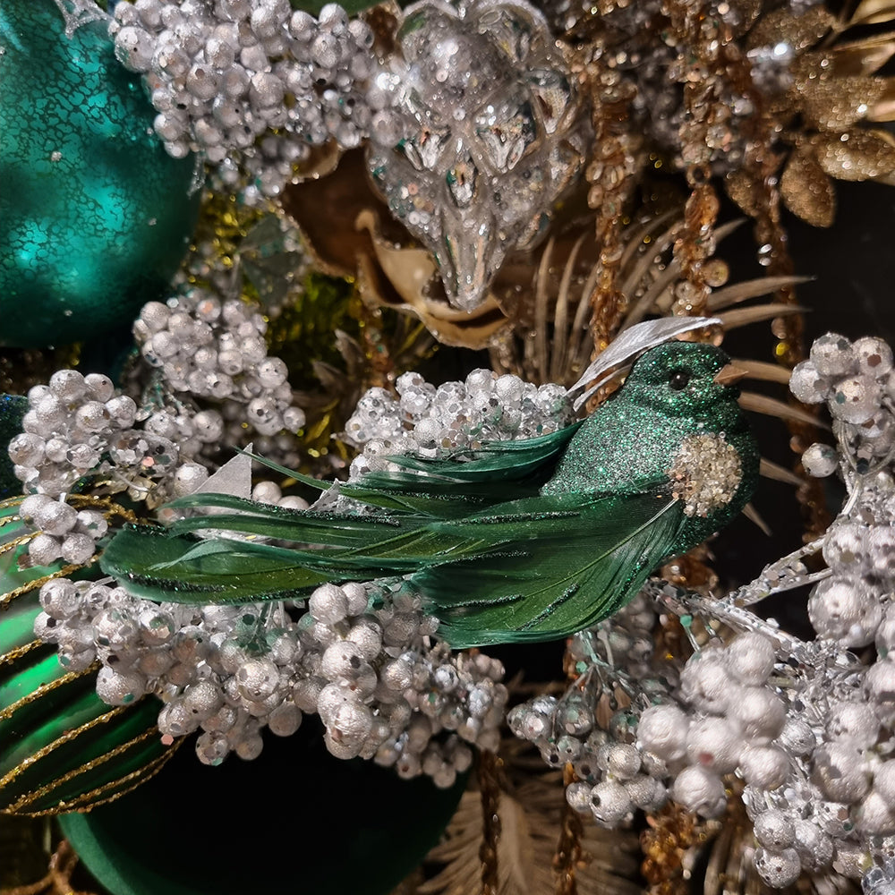 Viv! Christmas Kerstboomversiering - Vogels op Clip - set van 2 - groen - 13cm