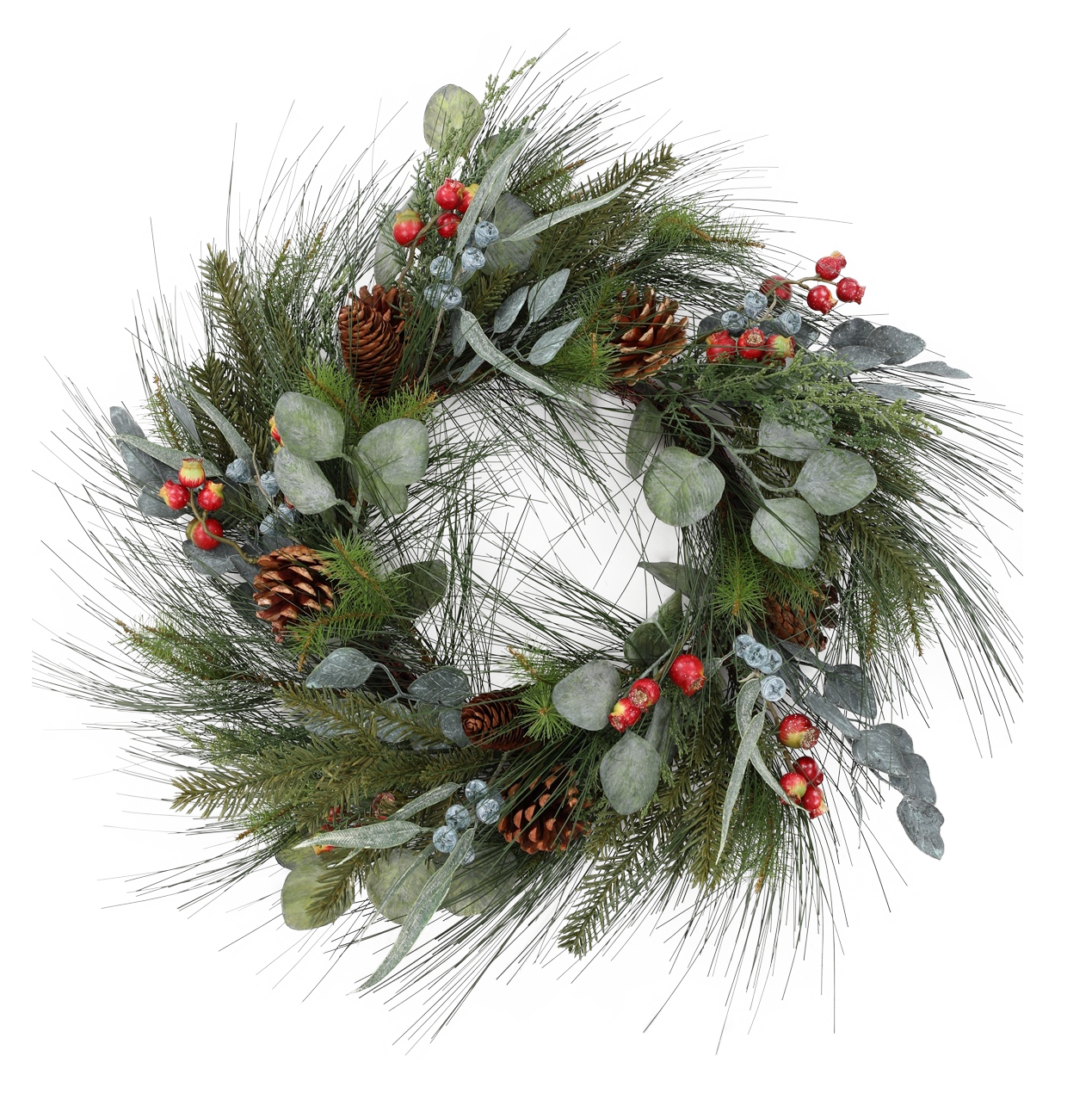 Viv! Christmas Kerstkrans met Dennenappels en besjes - groen grijs rood - Ø60cm