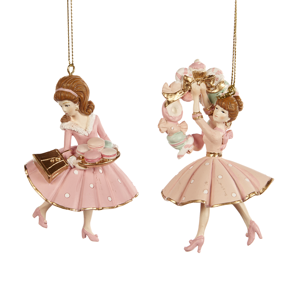 Goodwill M&G Kerstornament - Meisjes met Macaron - set van 2 - roze goud - 9cm