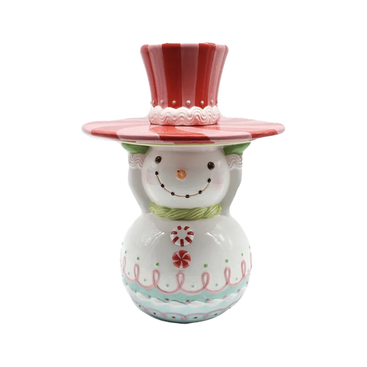 Viv! Christmas Kerstservies - Kerst Serveerschaal Sneeuwpop - keramiek - pastel - roze wit - 51cm