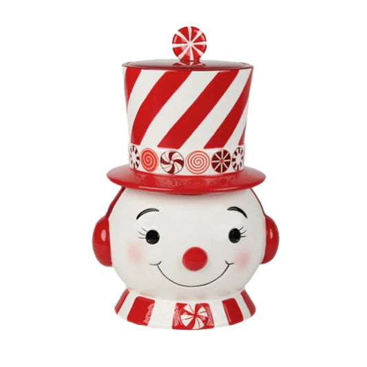 Viv! Christmas tableware - Cookie Jar Peppermint Swirl Snowman - ceramic - red white - 30cm