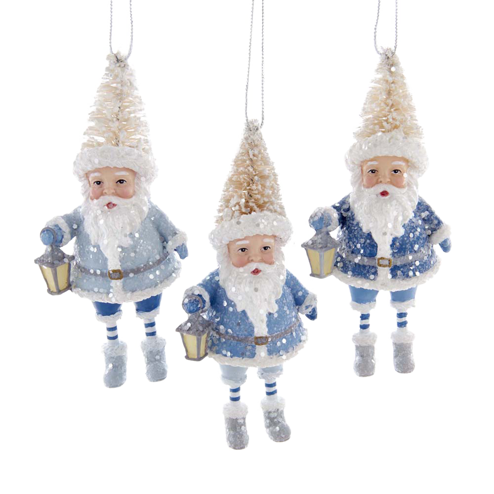 Kurt S. Adler Christmas Ornament - Santa Clauses with Christmas Tree Hat - set of 3 - blue white - 11cm