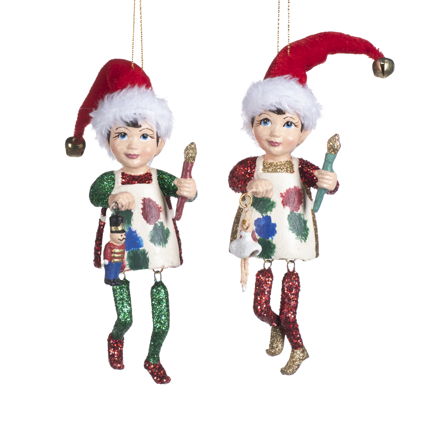 Viv! Christmas Kerstornament - Schilder Elfjes - set van 2 - rood groen wit - 16,5cm