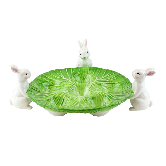 Viv! Christmas Easter Tableware - Egg Dish with Bunnies - green white - 29cm