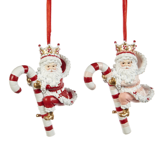 Goodwill M&G Kerstornament - Kerstman op Zuurstok - set van 2 - rood roze wit - 10cm