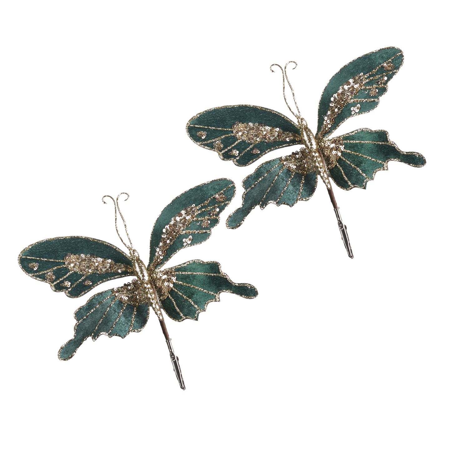 Viv! Christmas Tree Decoration - Butterfly on Clip - 2 pieces - green - 20cm